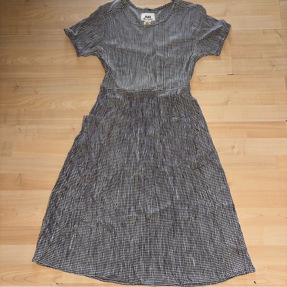 VTG Flax Jeanne Engelhart Gingham Seersucker Dress Size Small Pockets Lagenlook - Picture 2 of 7